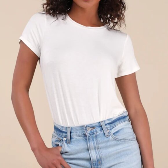 Lulus Skyra White T-Shirt Bodysuit - Picture 1 of 4